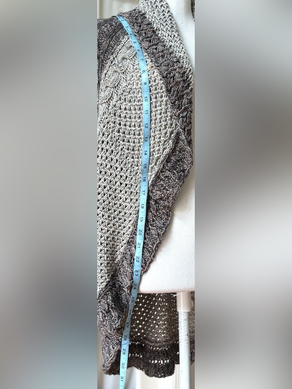 CAbi Shadow Circle Cardigan S 100% Cotton Open Knit Waterfall Boho Neutral - Picture 10 of 11